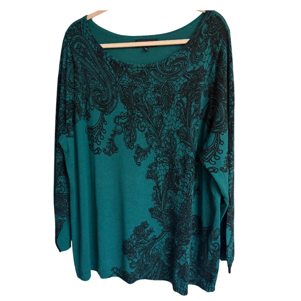 Susan Graver Plus Size 3X Green Paisley Knit Tunic Top